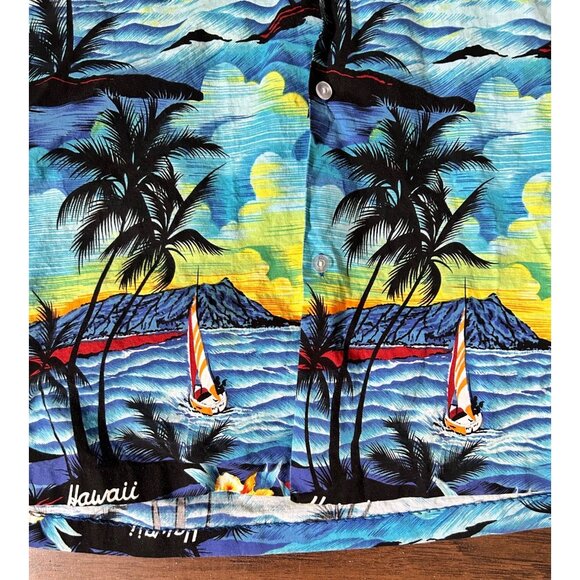 Royal Creations Men’s Hawaiian Shirt XL Blue Sailboat Sunset Tropical Floral - Picture 3 of 10